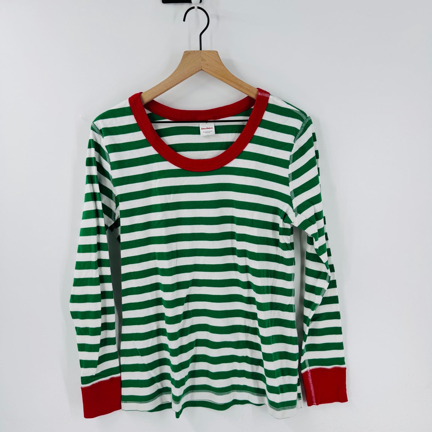 Hanna Andersson Women’s Green White Stripe Christmas Holiday Pajama Shirt XL