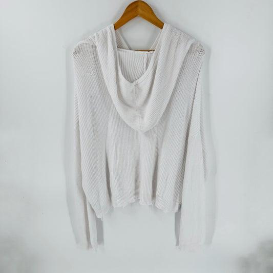 525 America Knit Hoodie Sweater White Lightweight Slouchy Pullover XL