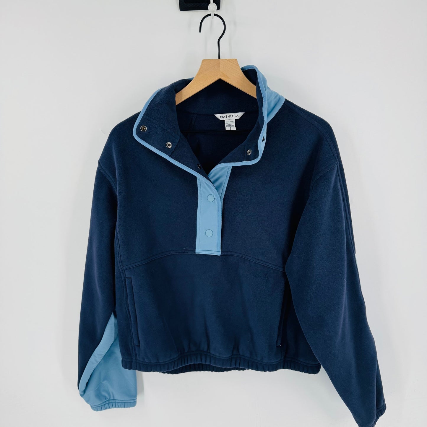 Athleta Microfleece Sweatshirt Navy & Sky High Collar Pullover Size S Small