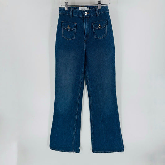 & Other Stories Flared Patch Pocket Jeans High Waist Blue Denim Size EU 34