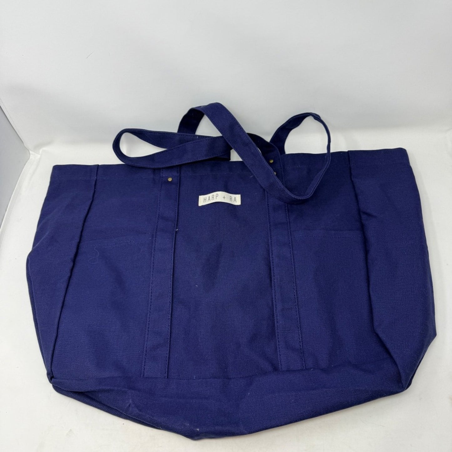 Harp + Ra Large Canvas Tote Bag Navy Blue Multi Pocket Travel Work Bag