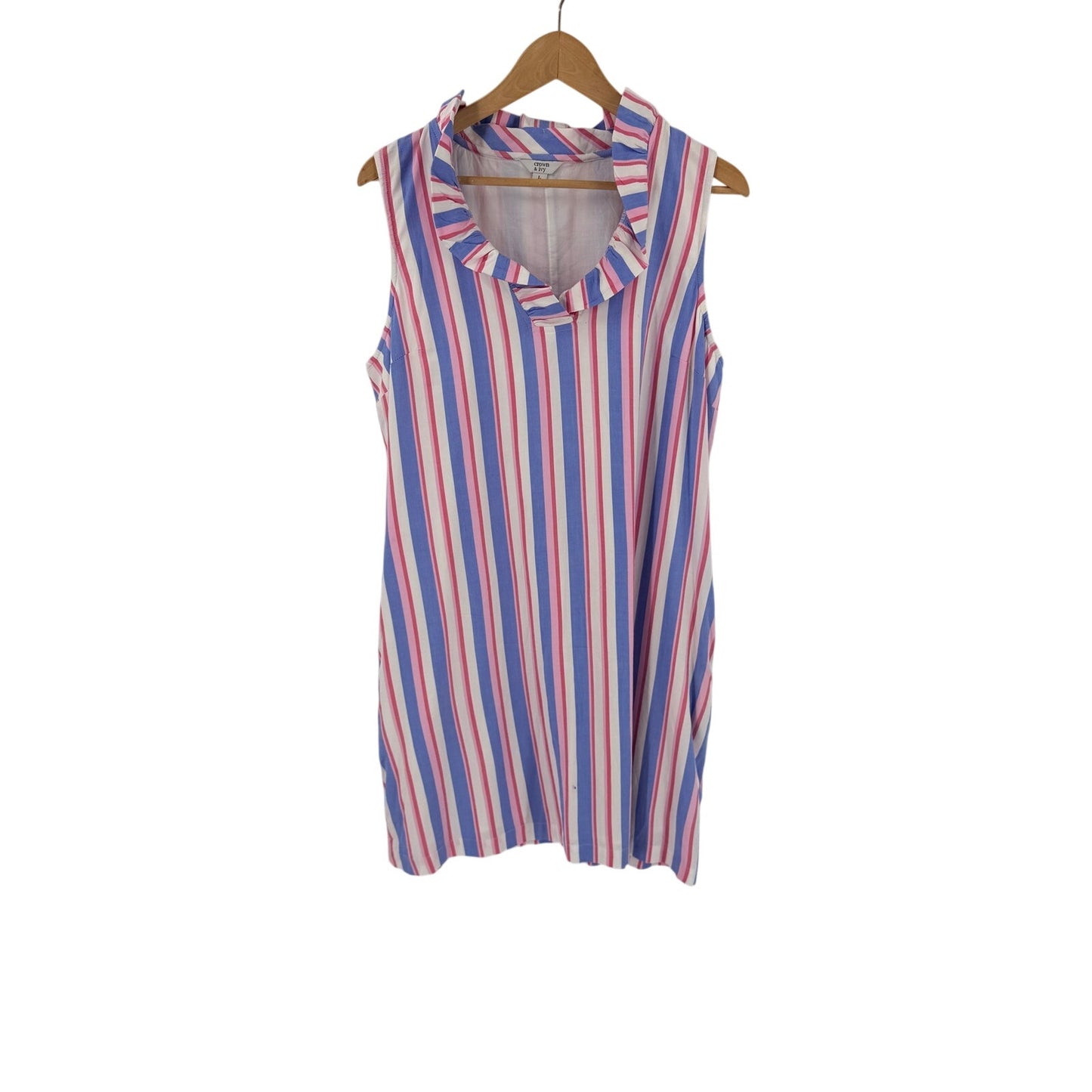 Crown & Ivy Striped Shift Dress Pink Blue White Large Pockets Coastal