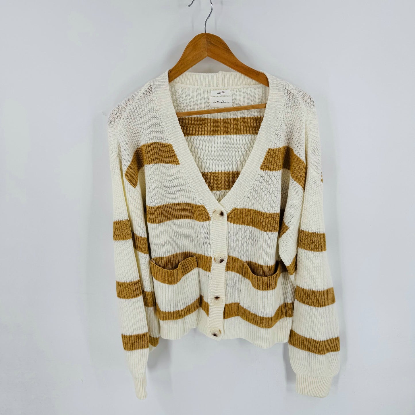 Boutique By The River Cozy Life Striped Button Front Cardigan Sweater L