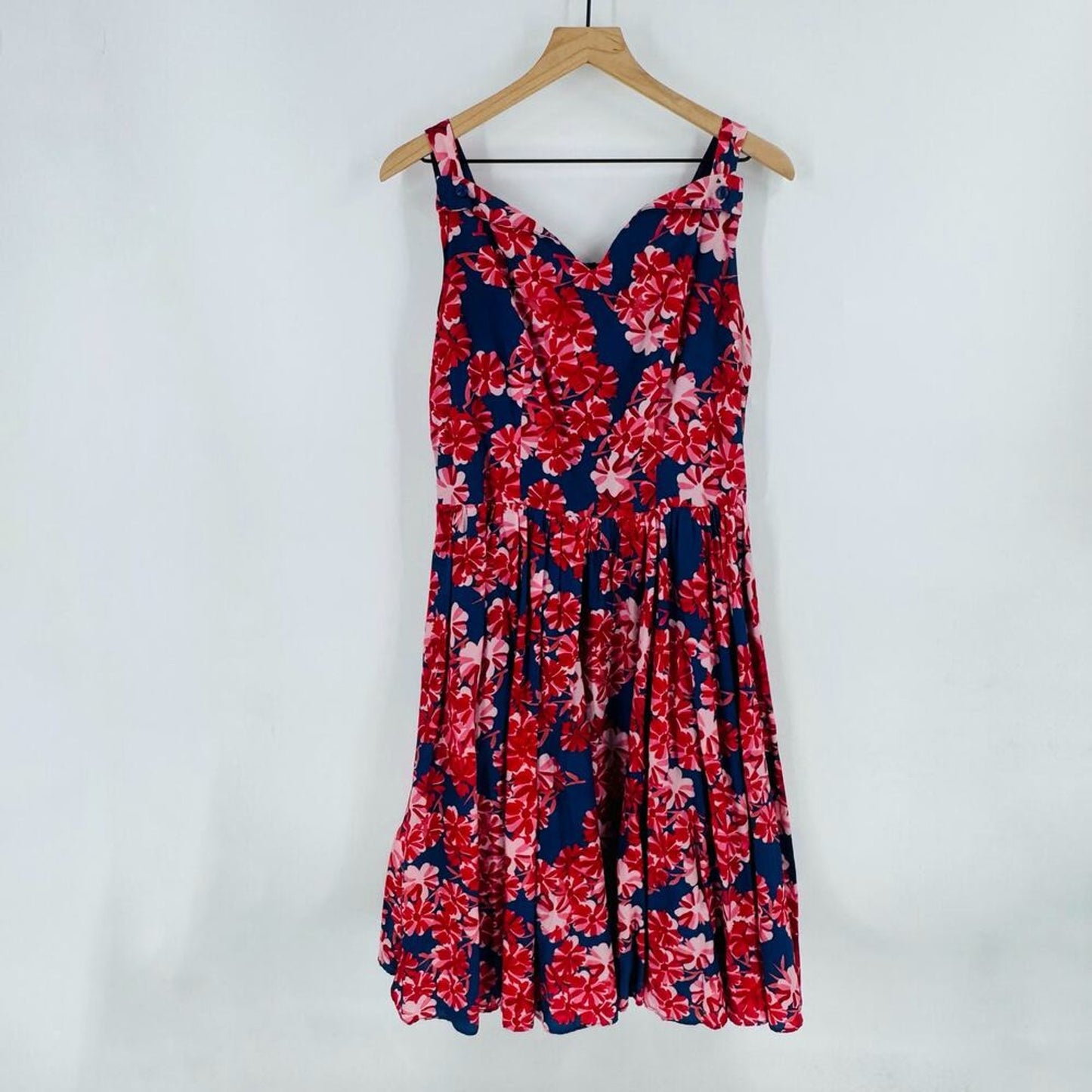 Aryeh Tropical Floral A-Line Cotton Sundress Red Navy Back Zip Size M Medium
