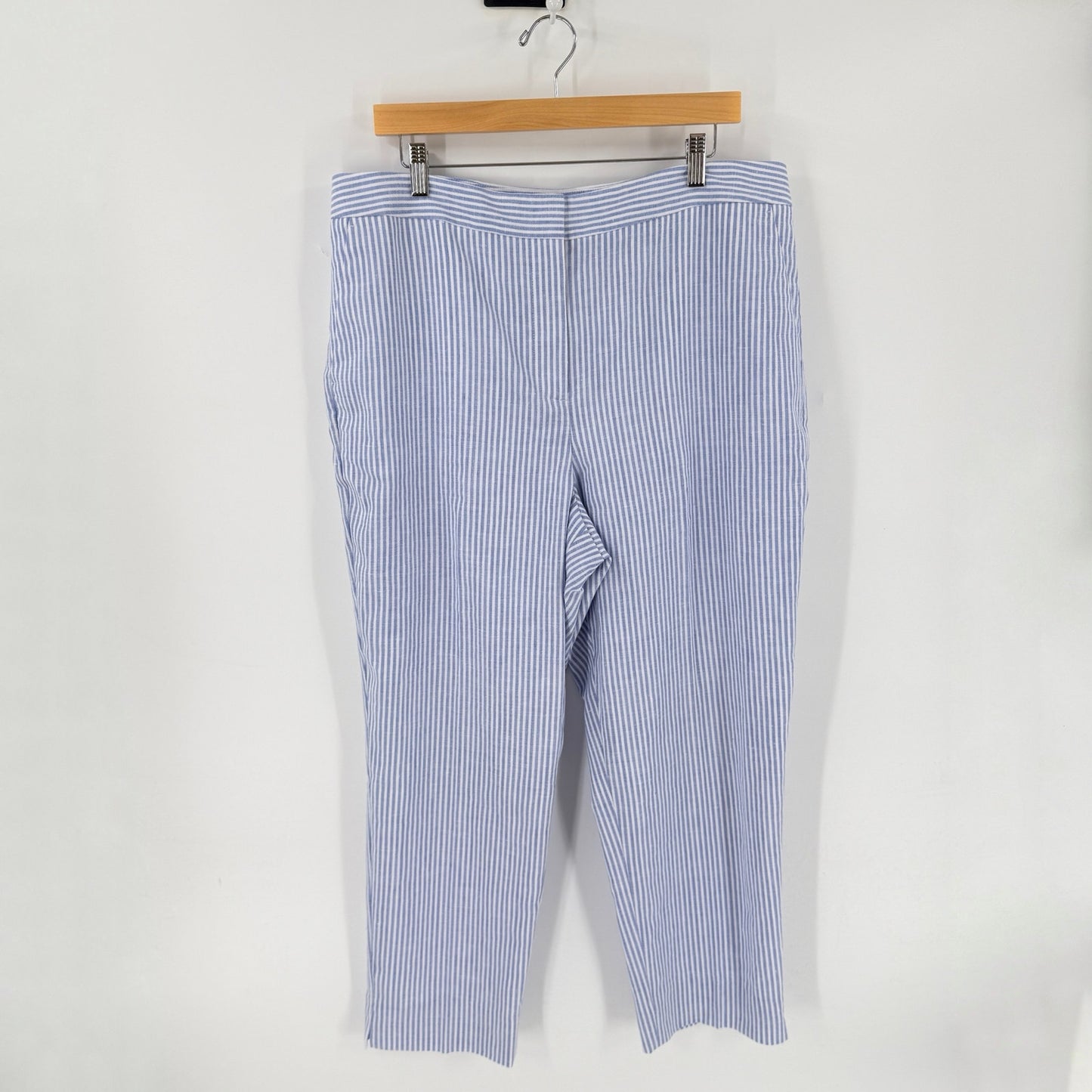 Talbots Linen Blend Crop Pants Blue White Stripe Size 16 Coastal Summer