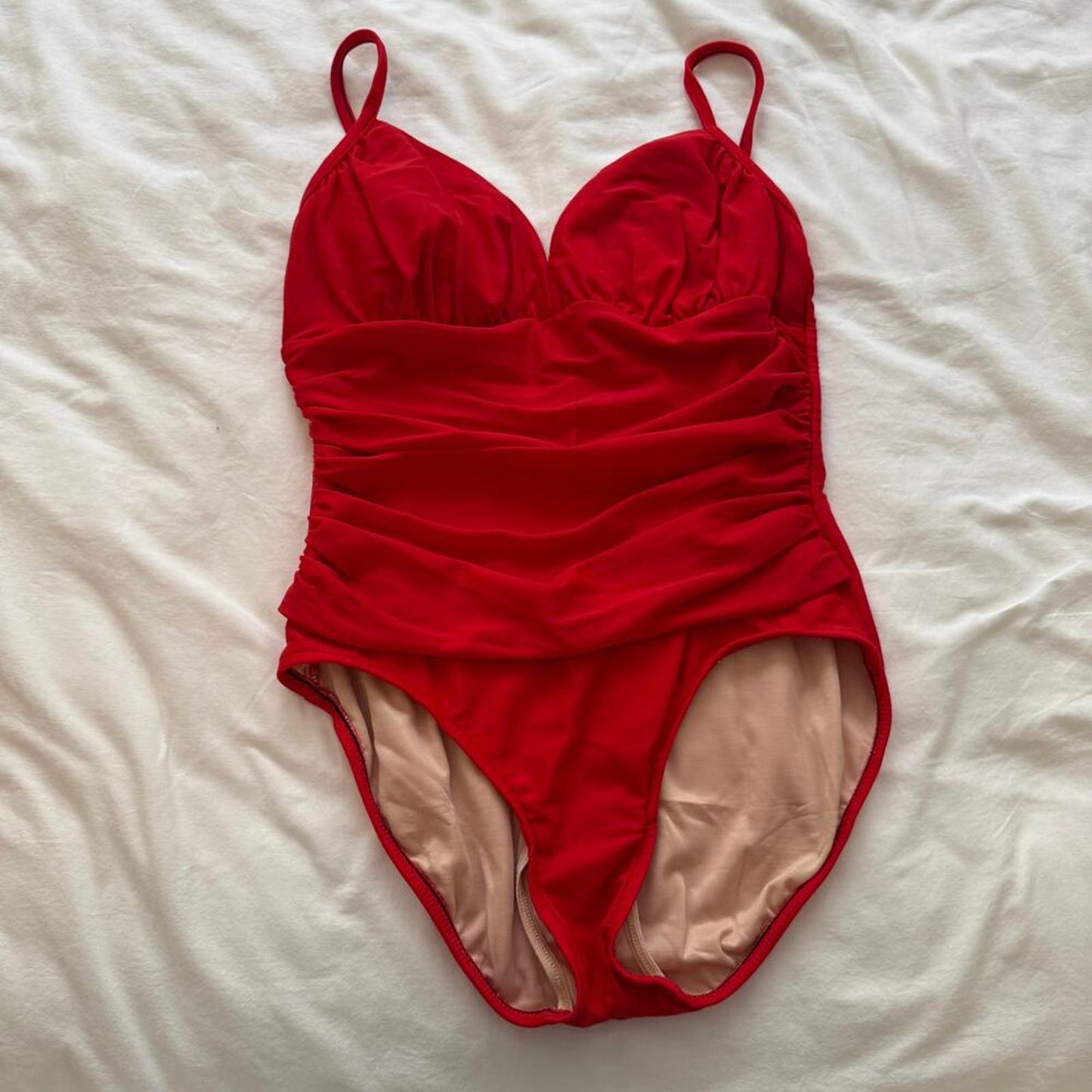 Carol Wior Red One Piece Swimsuit M Tummy Control Underwire Ruched Swimwear