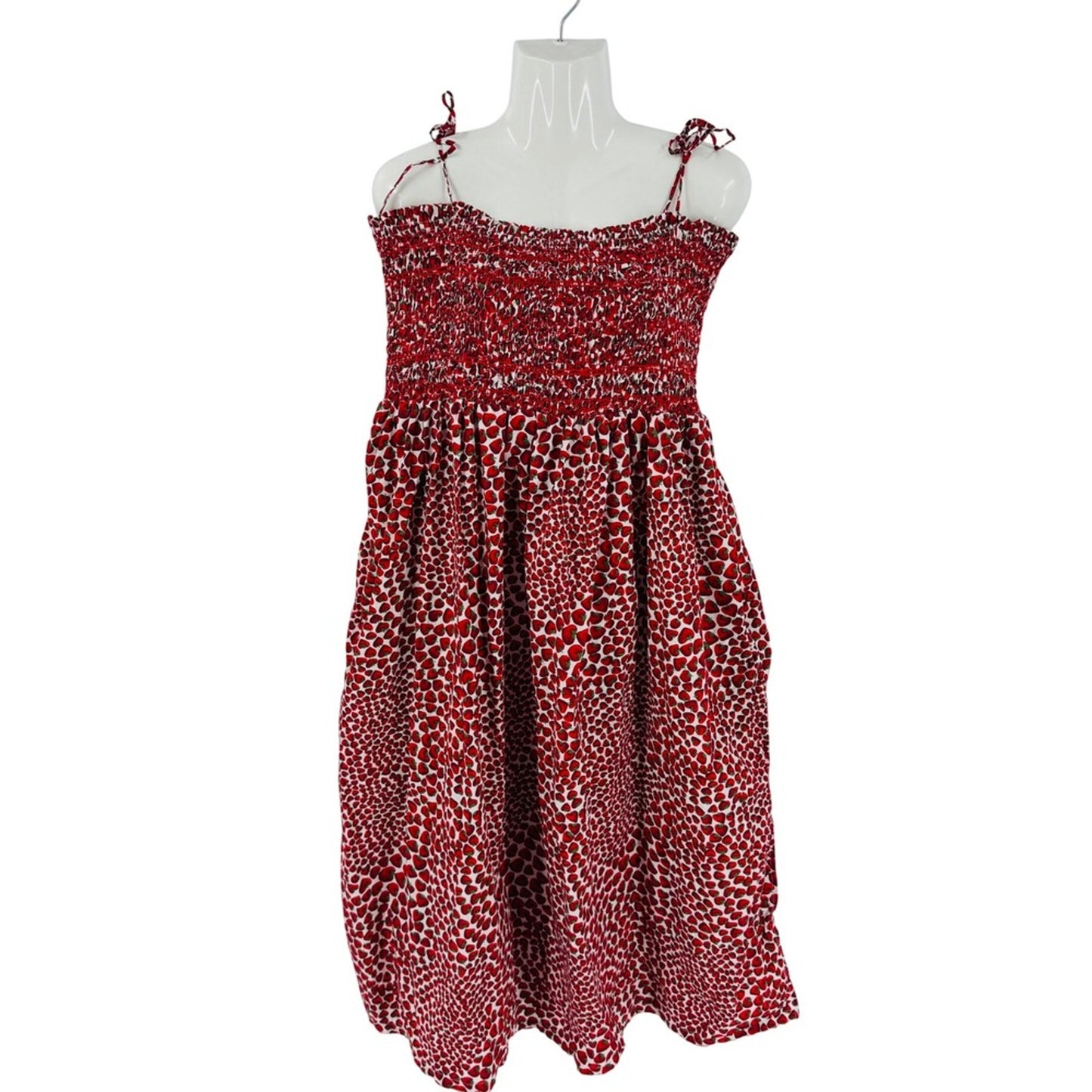 J. Crew Strawberry Print Smocked Midi Dress Size XL Whimsical Summer Fruit Print