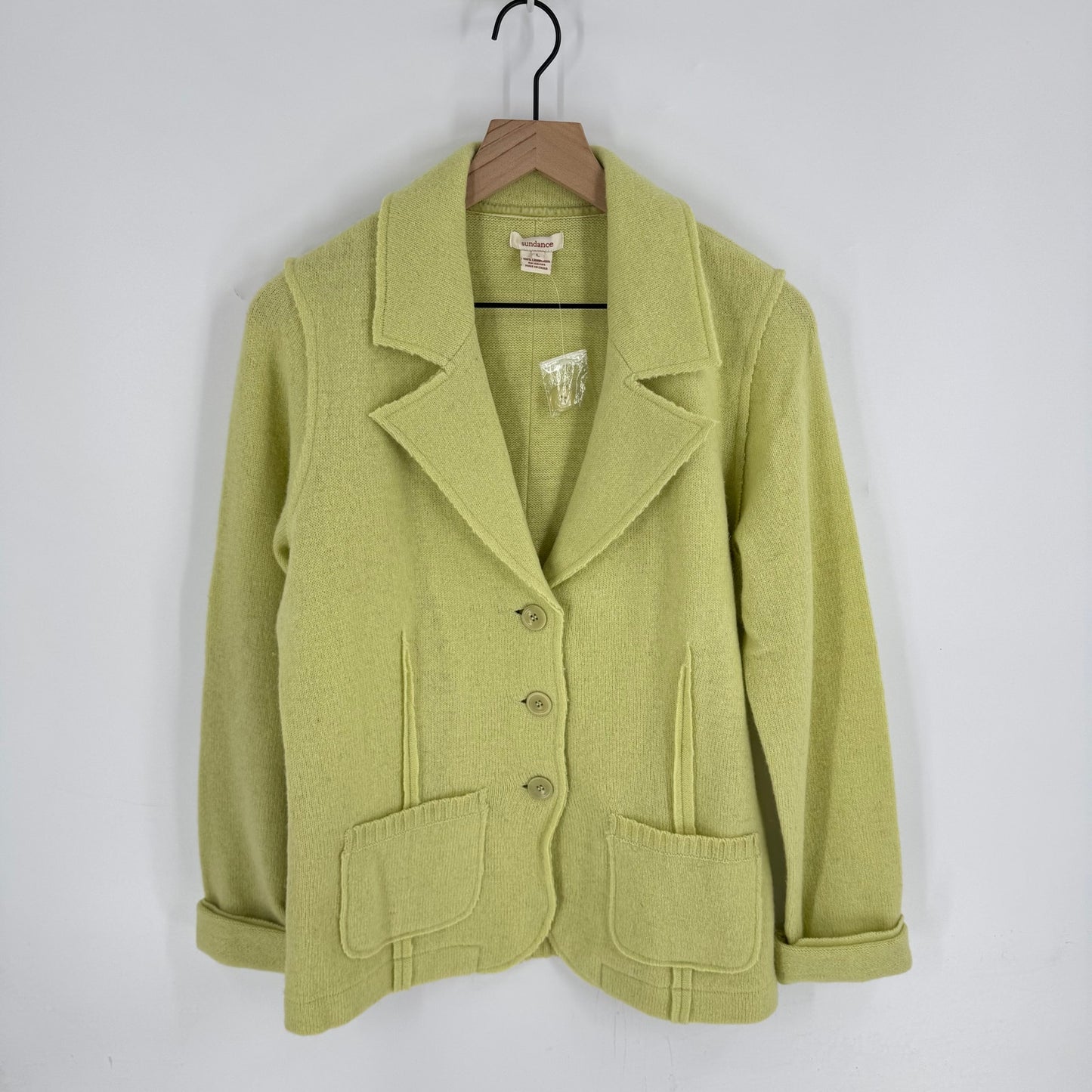 Sundance Lambswool Knit Blazer Jacket Button Front Notched Lapel Size L Large