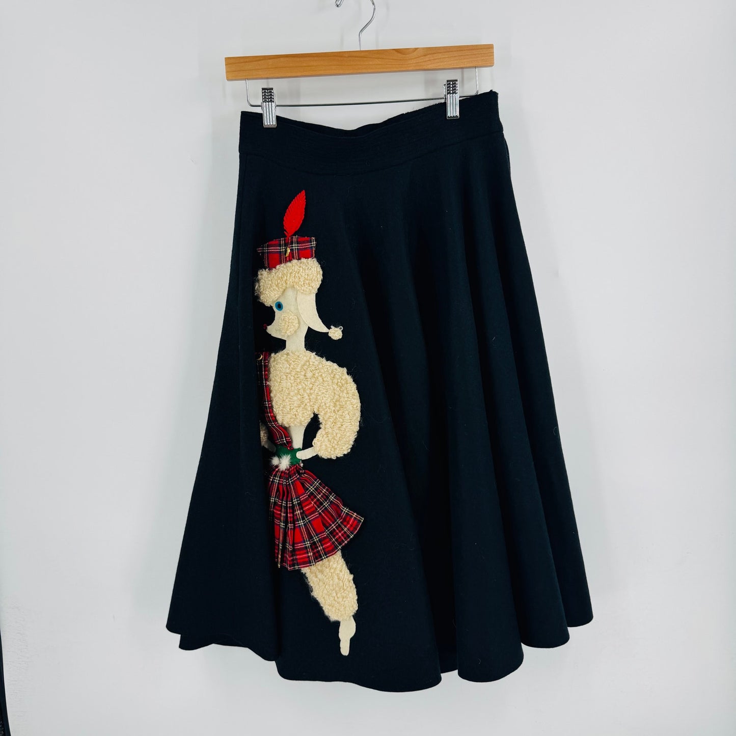 Vintage 1950s Junior House Wool Felt Poodle Skirt Black A-Line Circle Style
