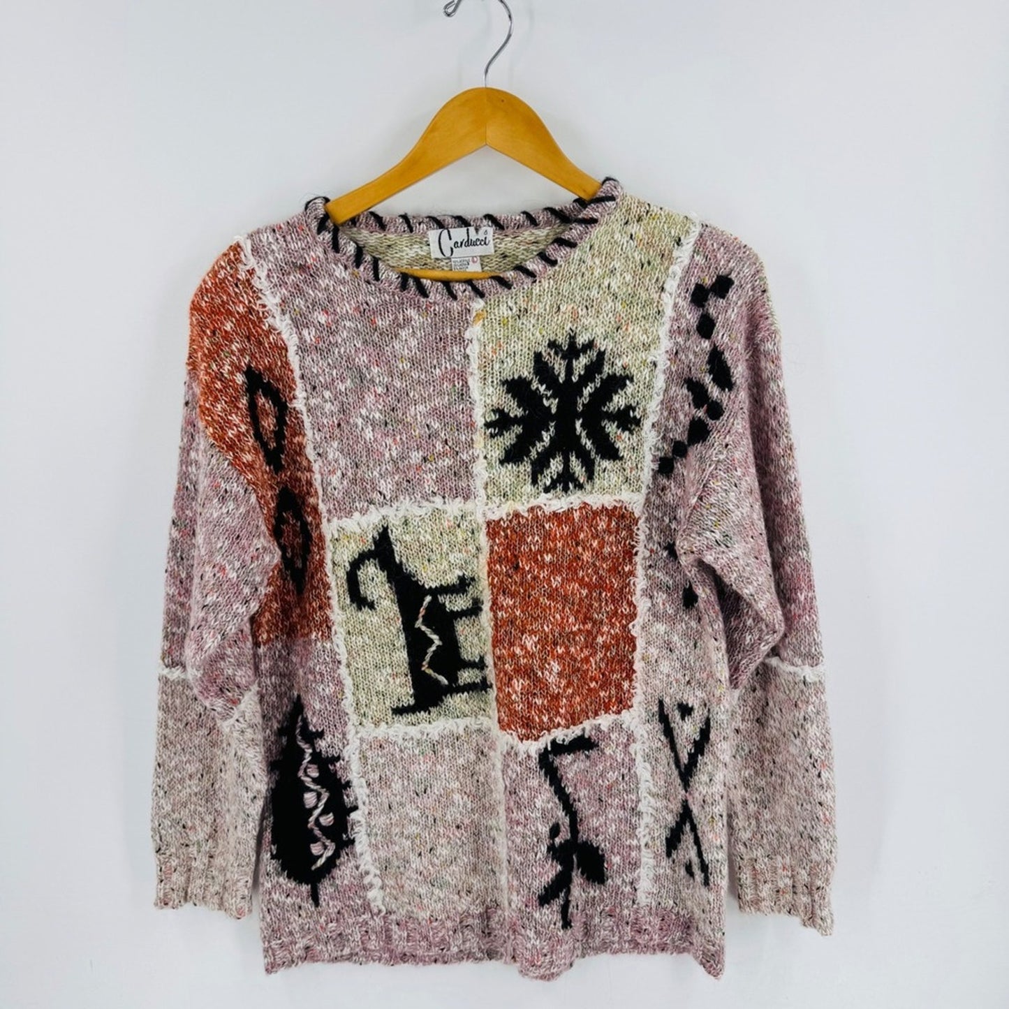 Carducci Patchwork Sweater Women's Size L Multi Color Knit Long Sleeve