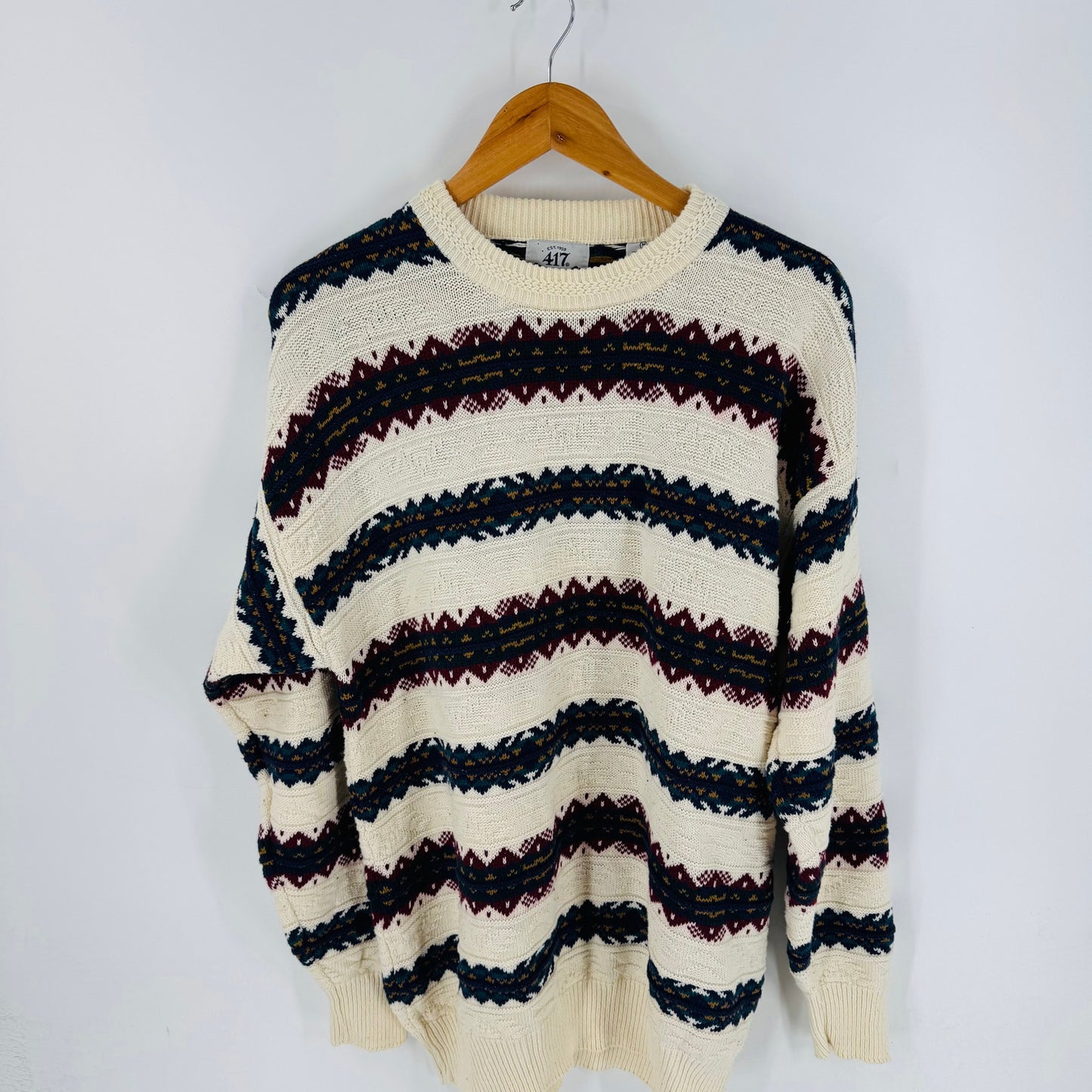 Vintage Van Huesen 417 Textured Knit Patterned Crewneck Pullover Sweater Size M