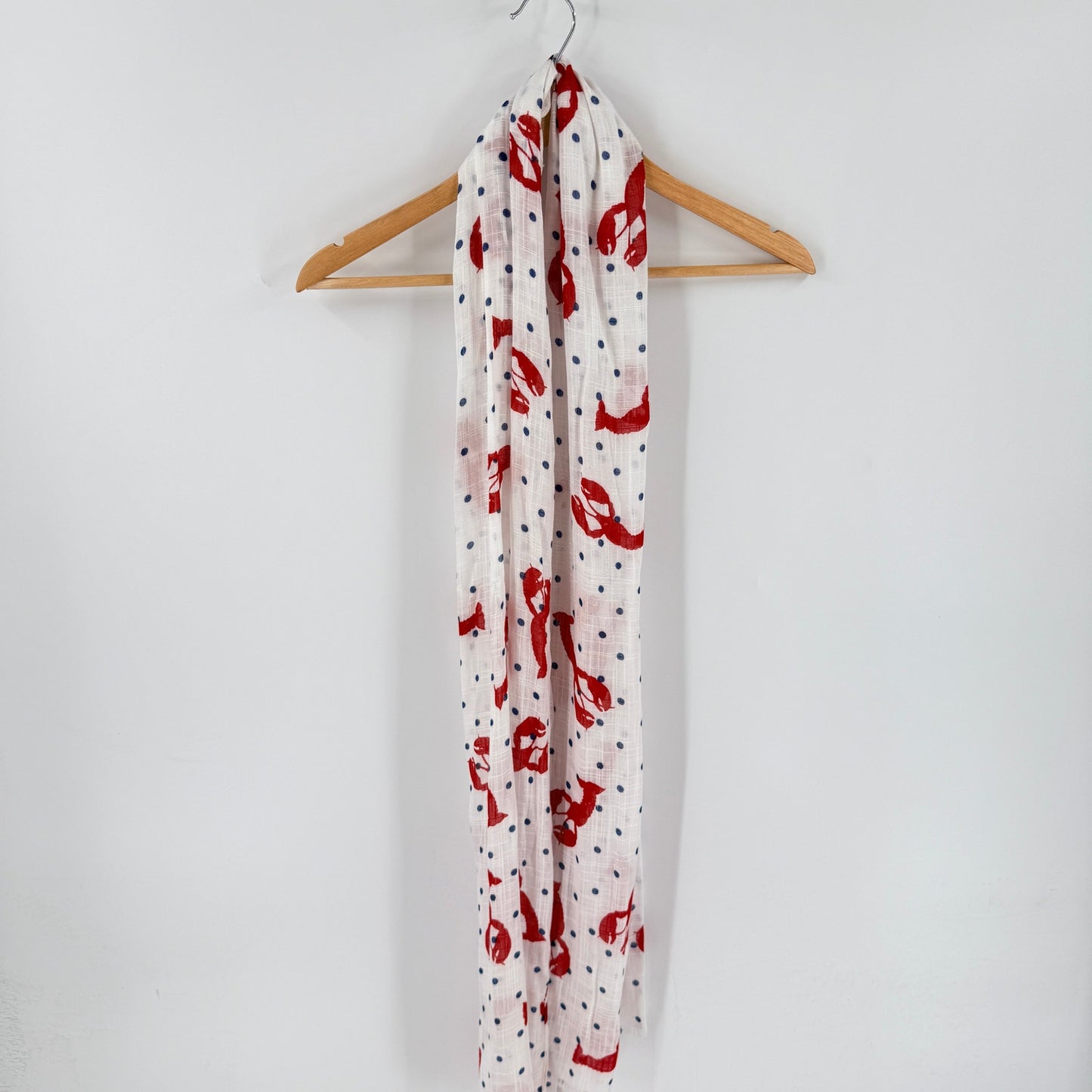 Lobster Print Scarf White Red Blue Coastal Americana Nautical Summer