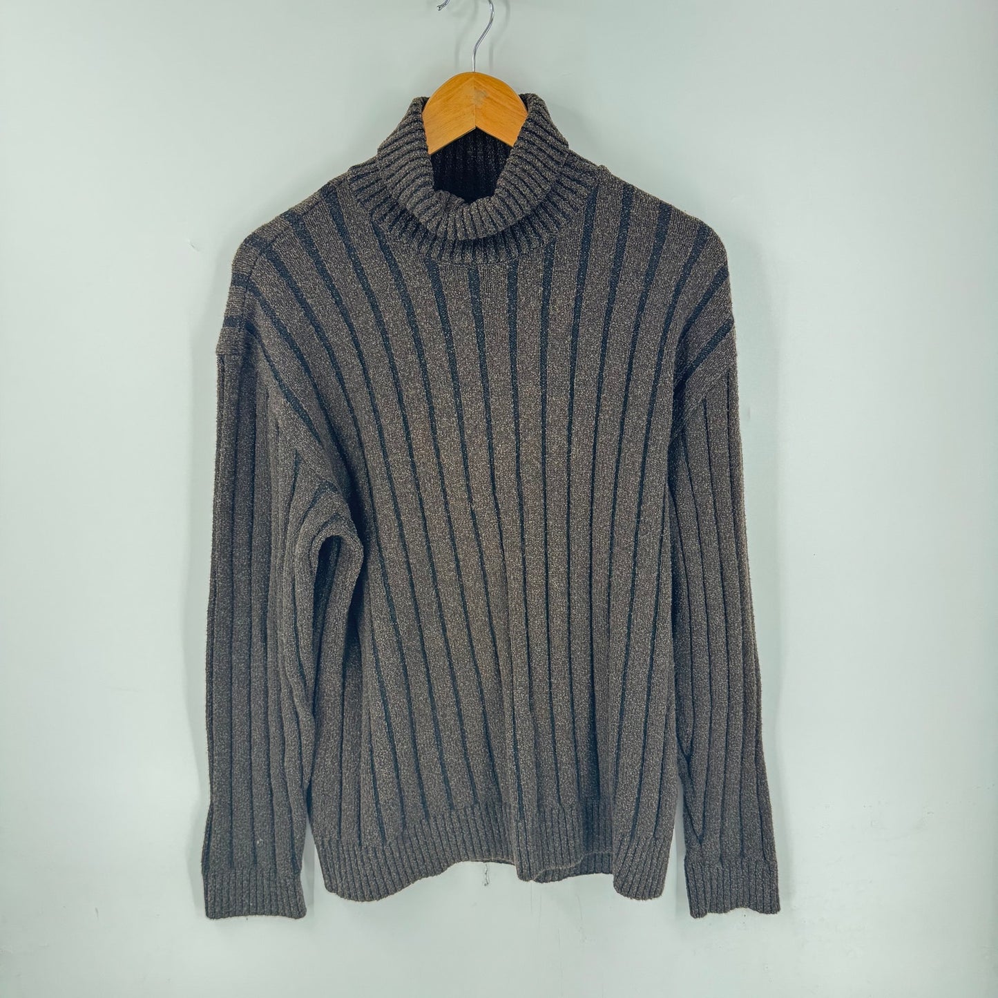 Vintage Hugo Boss Ribbed Wool Blend Turtleneck Sweater Made in Italy Fisherman