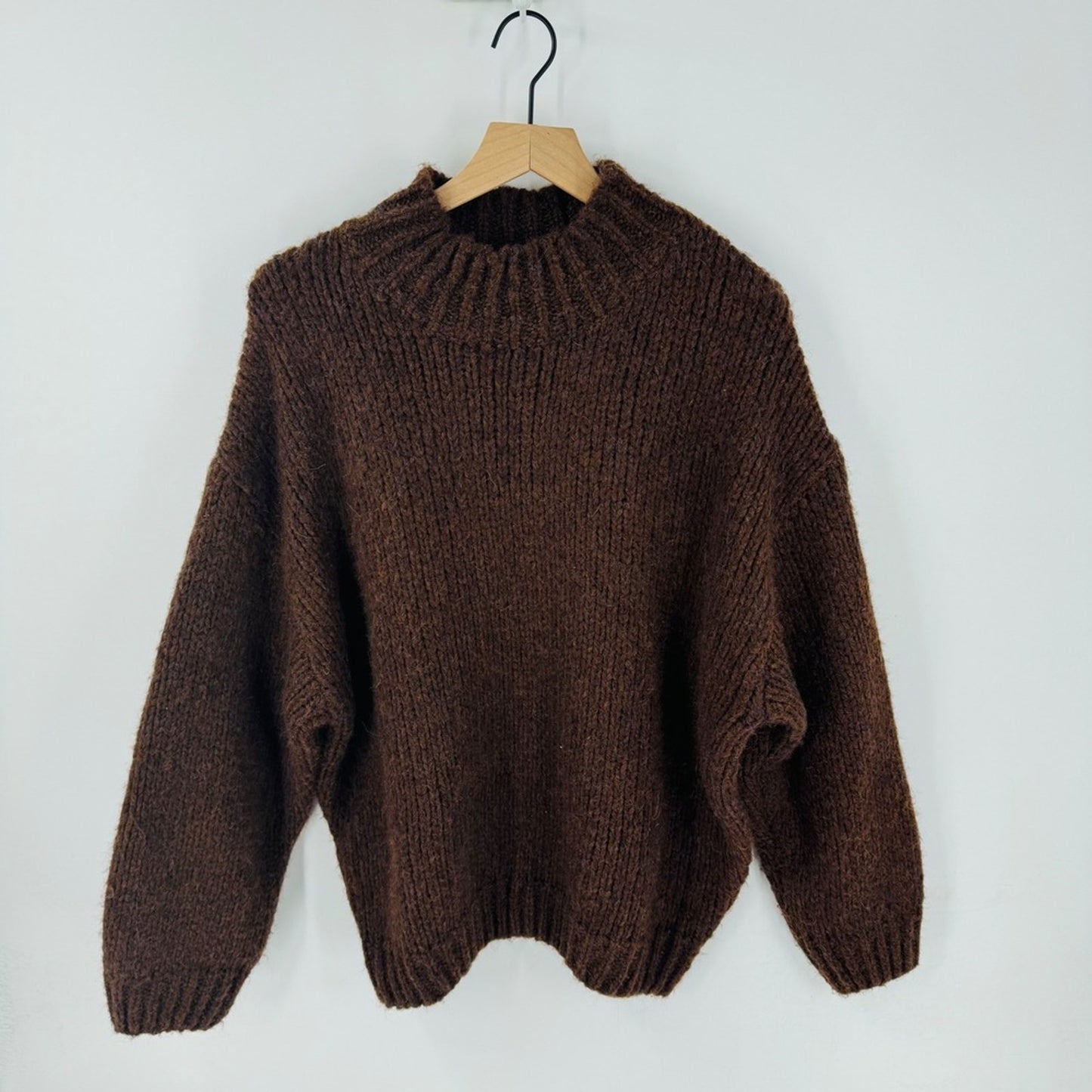 Knit Mix Brown Chunky Knit Oversized Mock Neck Cozy Sweater Size L Goblincore