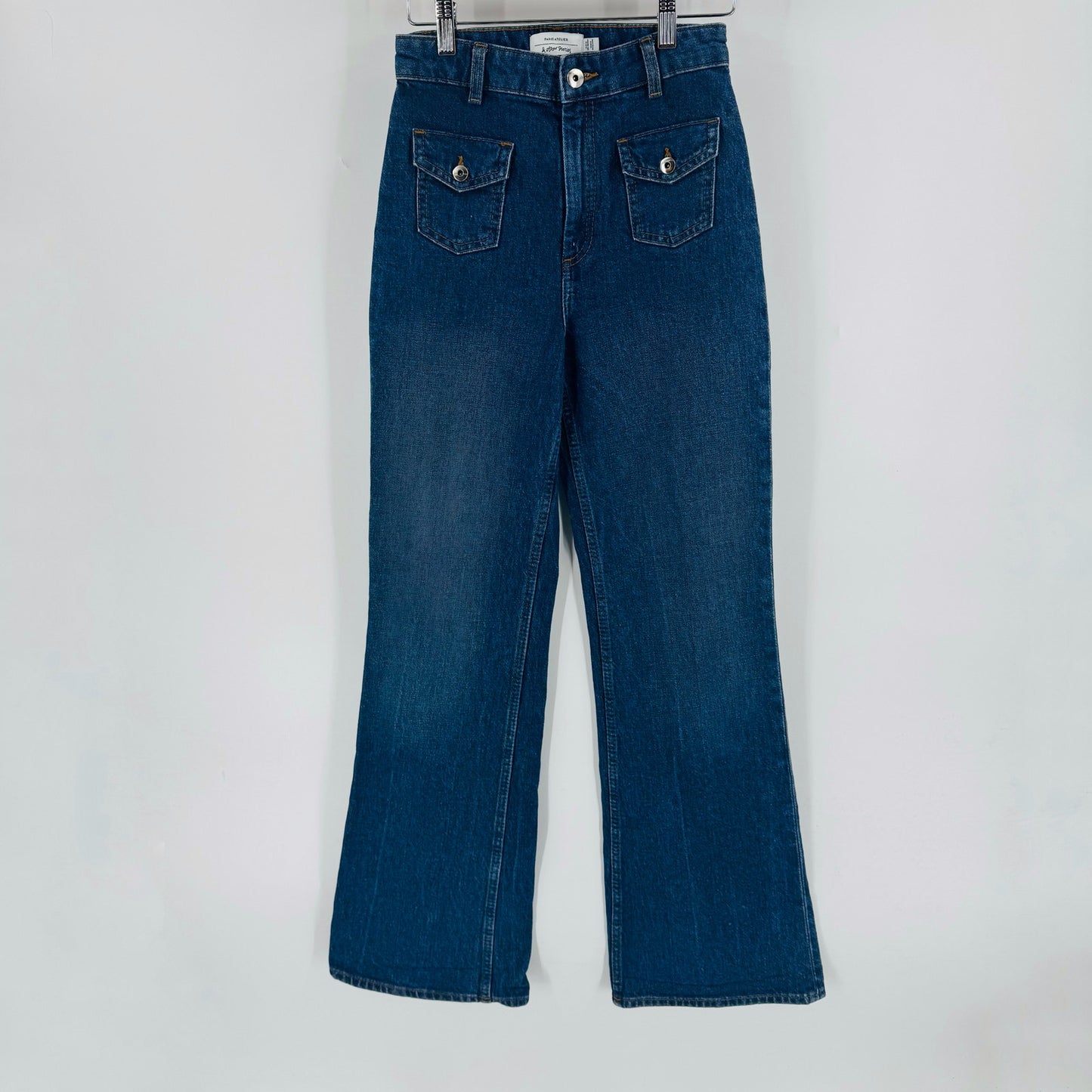 & Other Stories Flared Patch Pocket Jeans High Waist Blue Denim Size EU 34