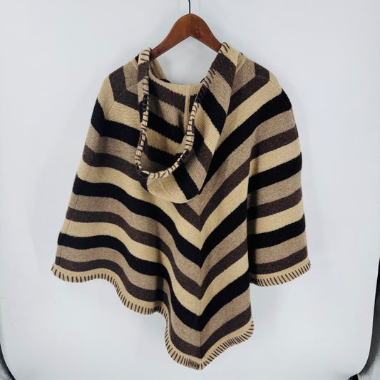 Lauren Ralph Lauren Brown Striped Poncho Wool Leather Lacing One Size Western
