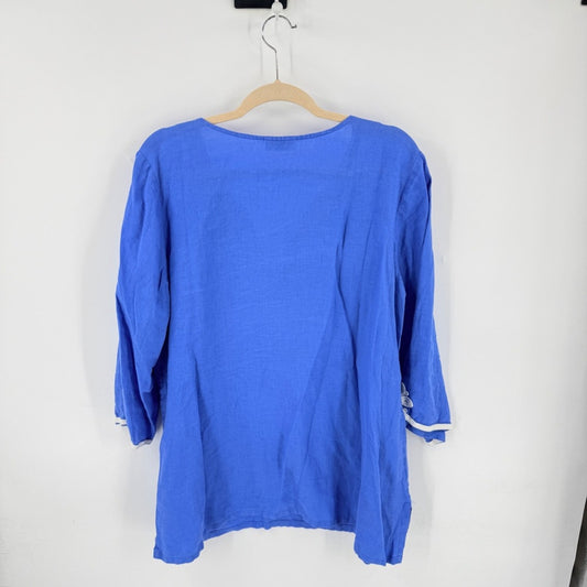 Charter Club Tunic Blue Plus Size 1X Embroidered V-Neck Coastal Boho Cover-Up