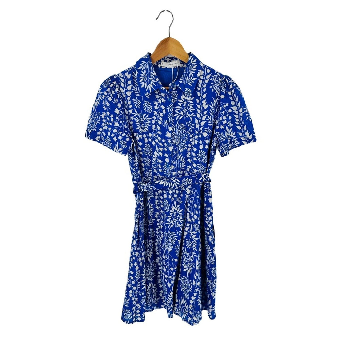 Mango Blue White Floral Cotton Shift Dress Size 4 Breezy Coastal Preppy Summer