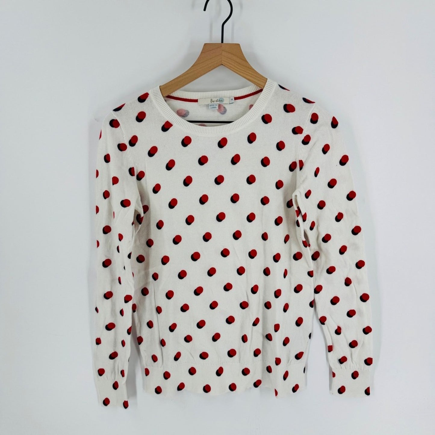 Boden Polka White Red Blue Polka Dot Lightweight Sweater Size S Patriotic Preppy