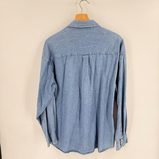 Vintage 90s Haggar Denim Shirt Embroidered Candy Chambray Blue XL Halloween