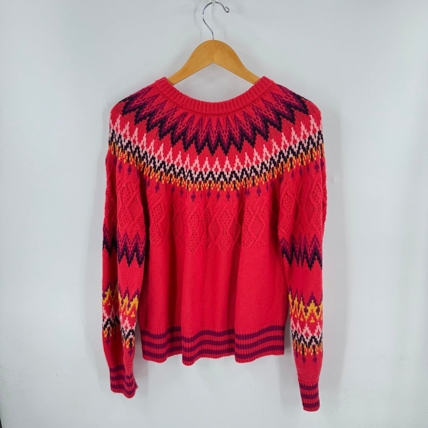 Sundance Red Fair Isle Knit Sweater Women’s Size S Nordic Boho Winter Pullover