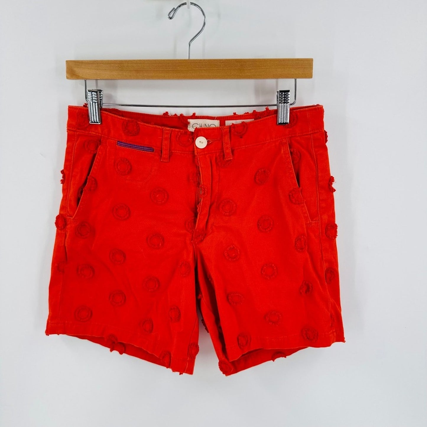 Chino by Anthropologie Relaxed Textured Red Chino‎ Shorts Stretch Frayed Hem 28
