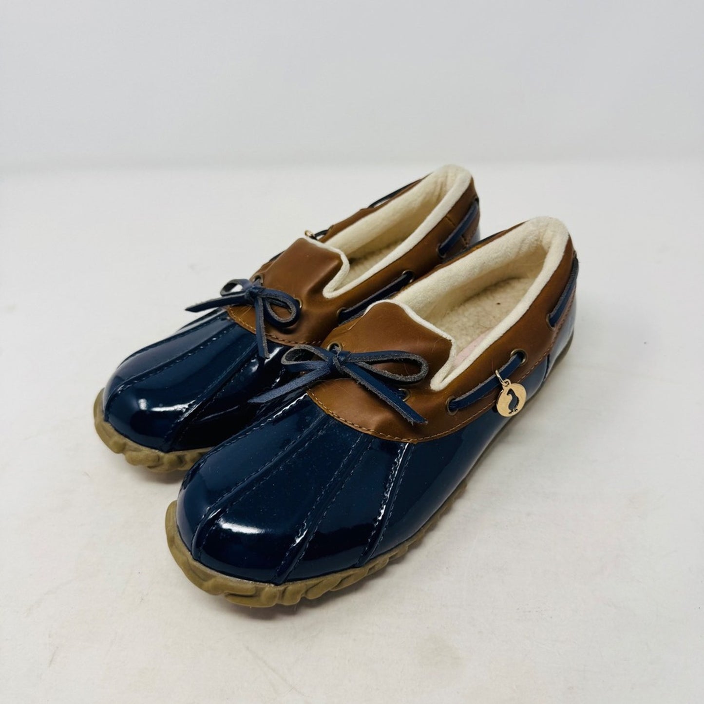 Sporto Womens Patty Duck Boots Navy Blue Brown Sherpa Lined Fisherman Size 6.5‎