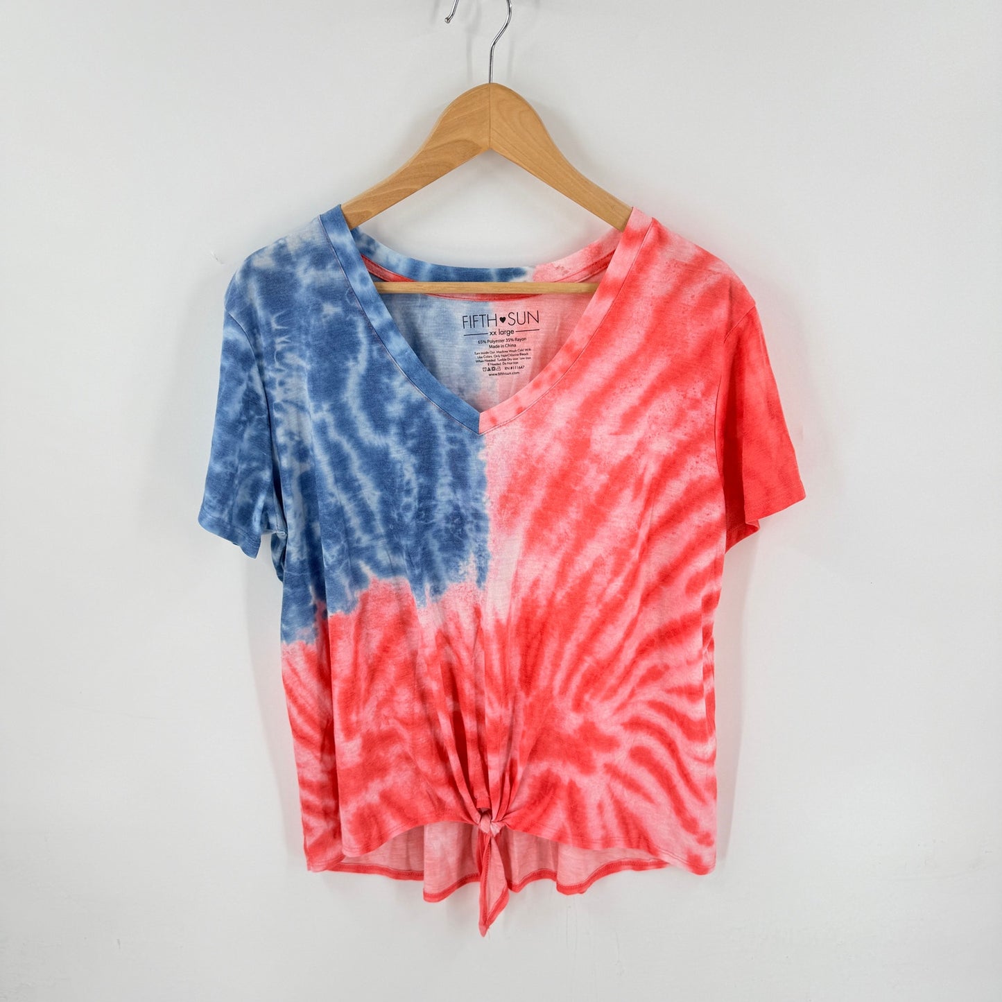 Fifth Sun Tie Front Tee Red White Blue Tie Dye XXL Americana Summer