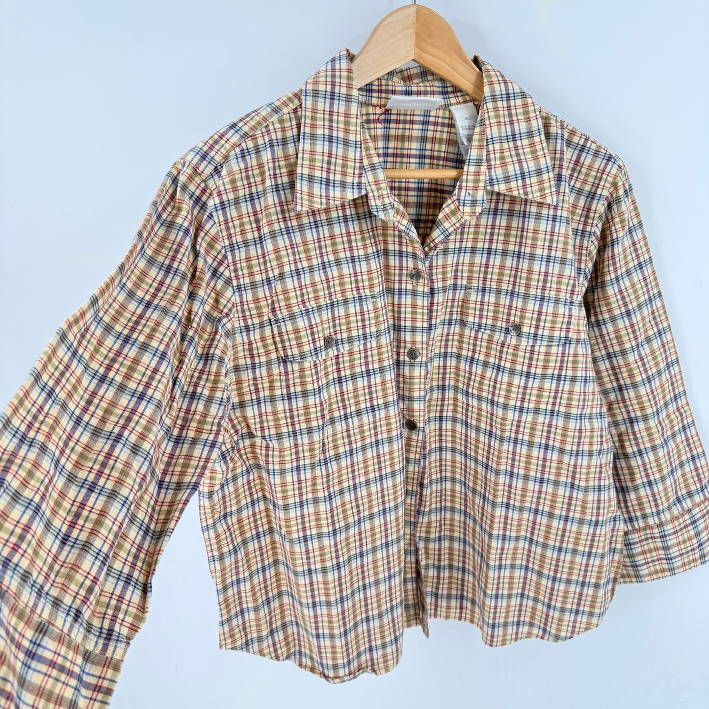 Vintage Liz Claiborne LizWear Plaid Button Front Shirt XL 100% Cotton Americana
