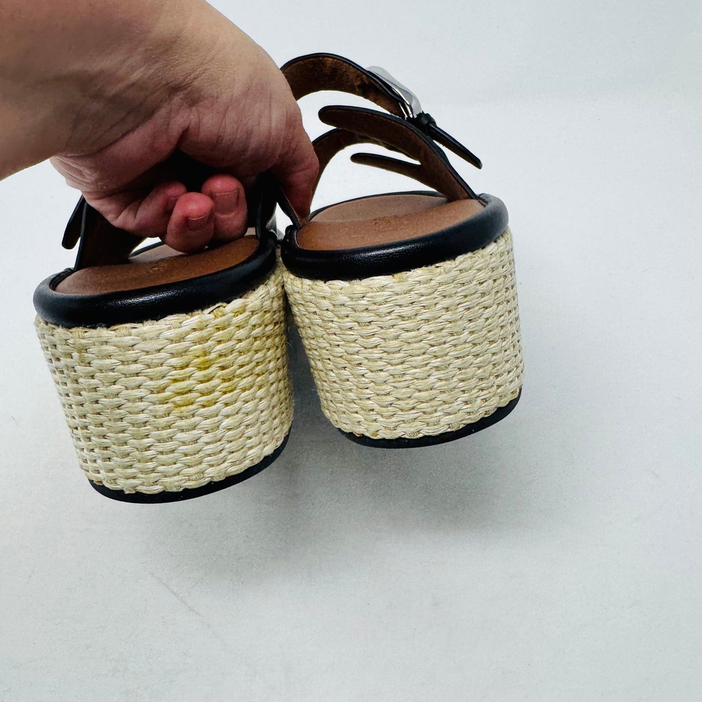 Aerosoles Women’s Size 10 Black Buckle Platform Sandals Espadrille Wedge Slides