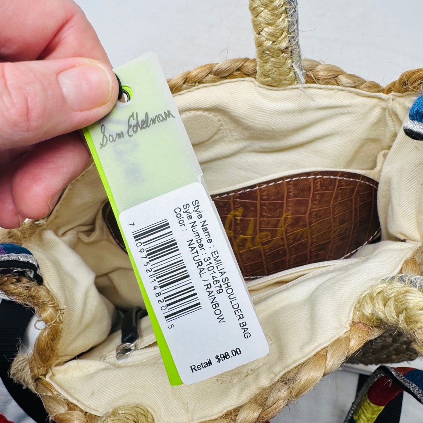 Sam Edelman NWT Round Straw Bag‎ Woven Silver Accents Rainbow Strap