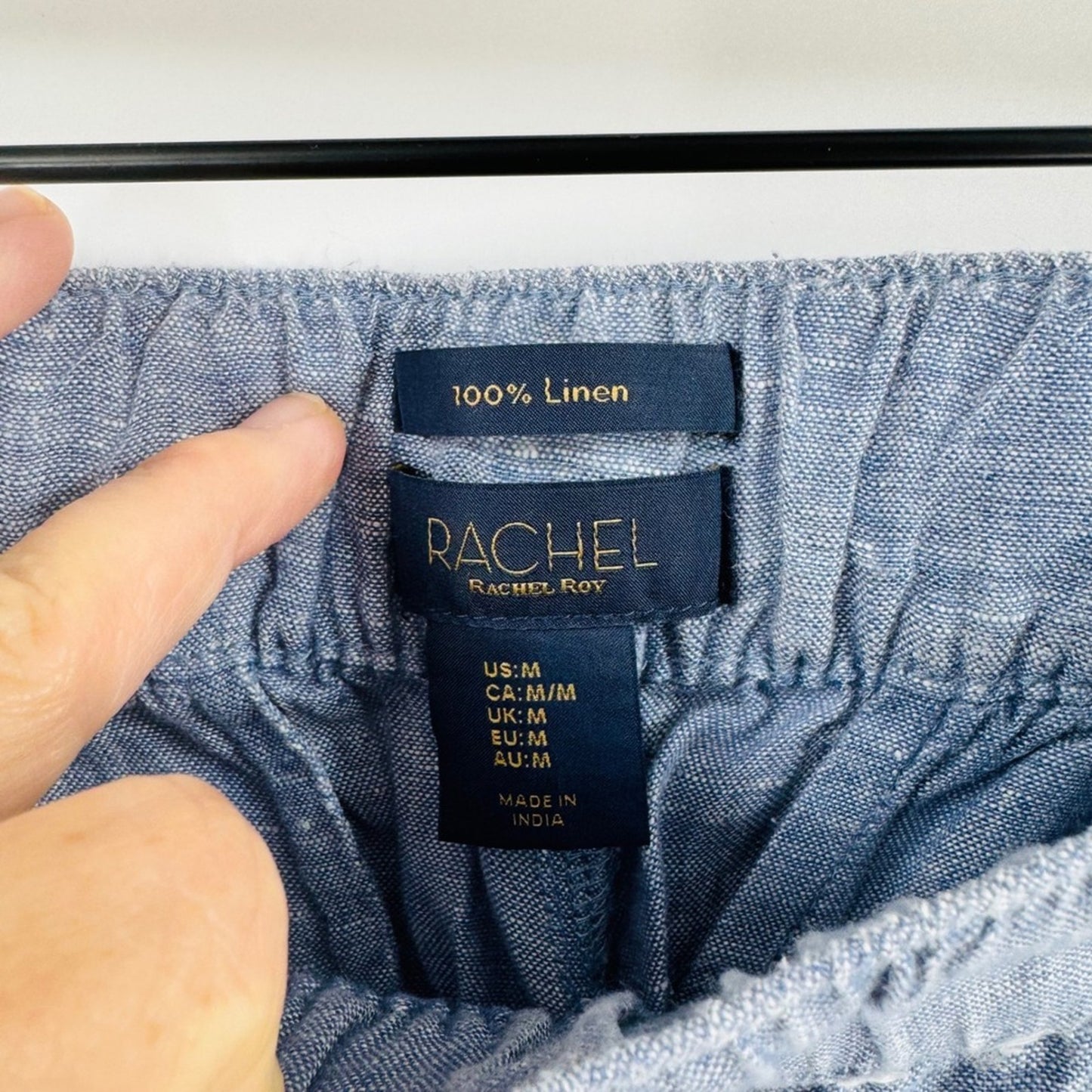 Rachel Roy Blue 100% Linen Pants Medium Elastic Waist Relaxed Summer Cropped