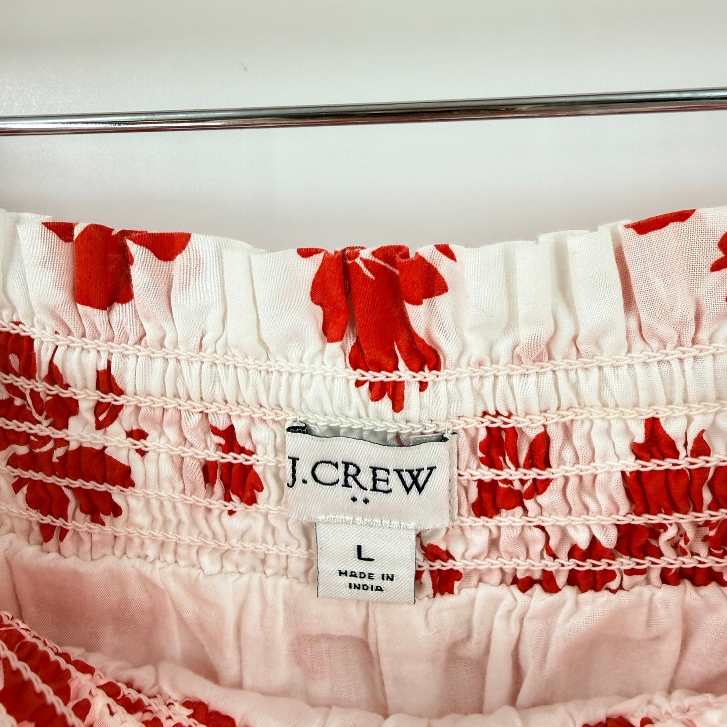 J. Crew Factory Floral Mini Skirt Red White Large Ruffle Hem Summer Coastal