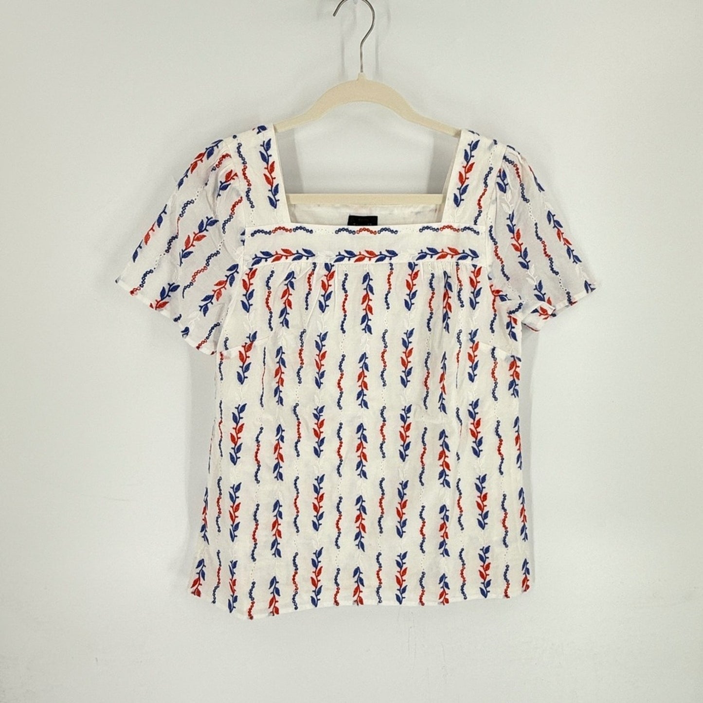 Talbots Americana Eyelet Square Neck Embroidered Cotton Top Blouse Size S Small