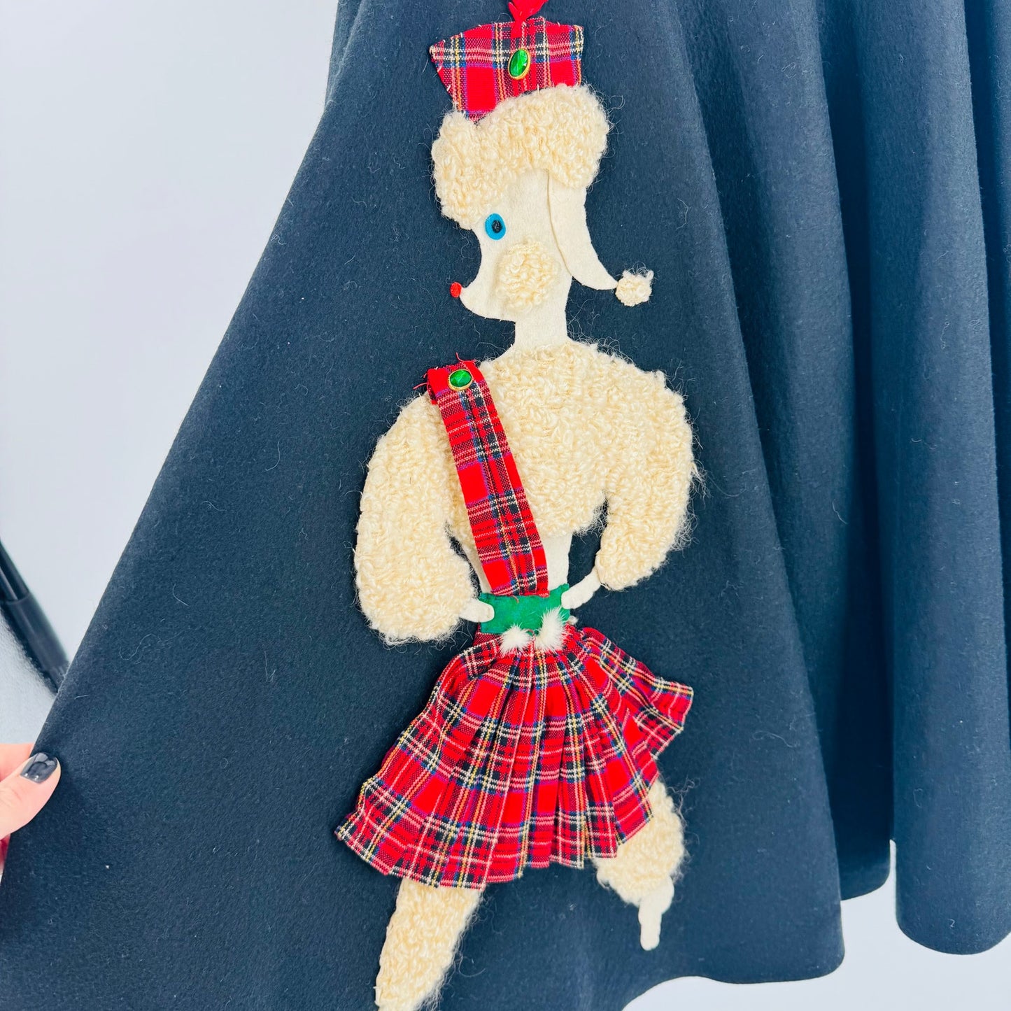 Vintage 1950s Junior House Wool Felt Poodle Skirt Black A-Line Circle Style