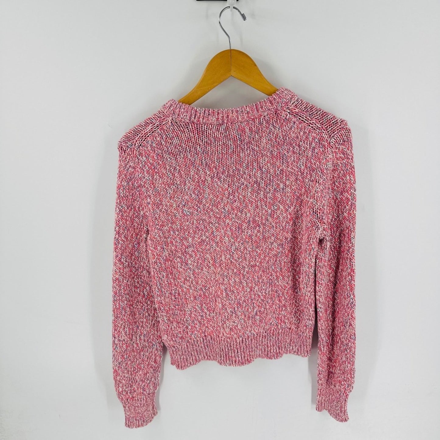 J Crew Re-Imagined Pink Marled Knit Crewneck Sweater Size S Gansey Spring Soft