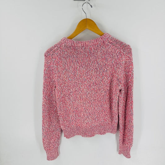 J Crew Re-Imagined Pink Marled Knit Crewneck Sweater Size S Gansey Spring Soft
