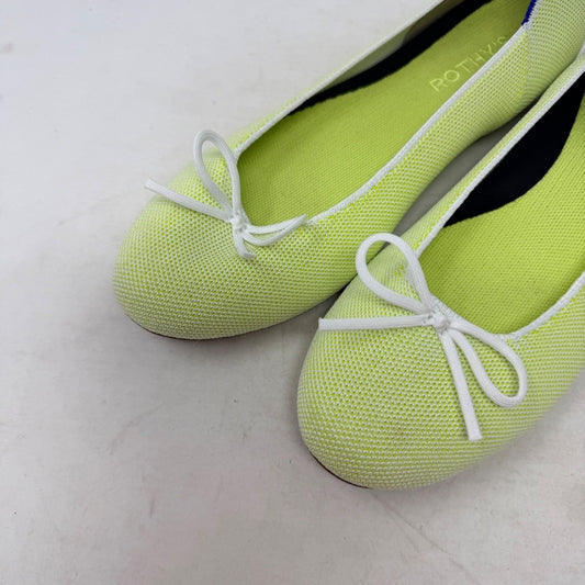 Rothys The Ballet Flat Lime Green White Knit Bow Shoes Round Toe Size 7.5 Spring