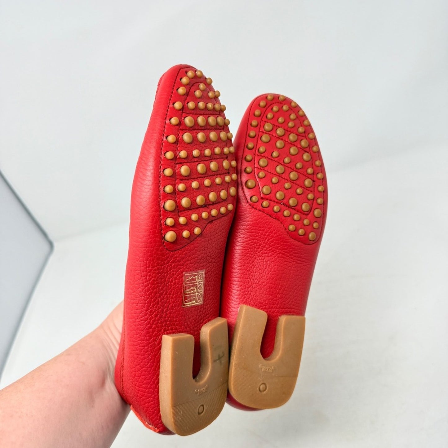 Celini Red Pebbled Leather Driving Loafers Slip On Moc Toe Shoes EU 37.5