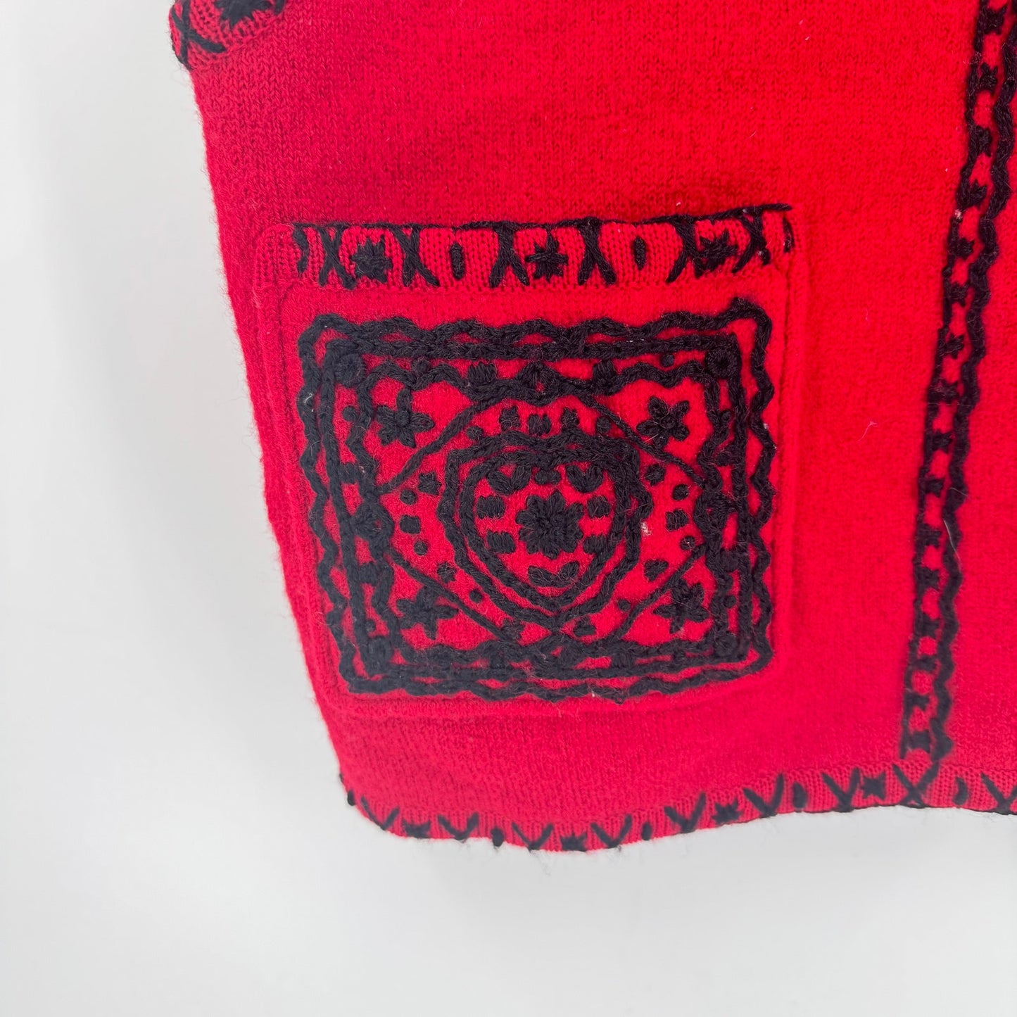 Vintage Cambridge Dry Goods Red Boiled Wool Vest Embroidered Trim Size Large