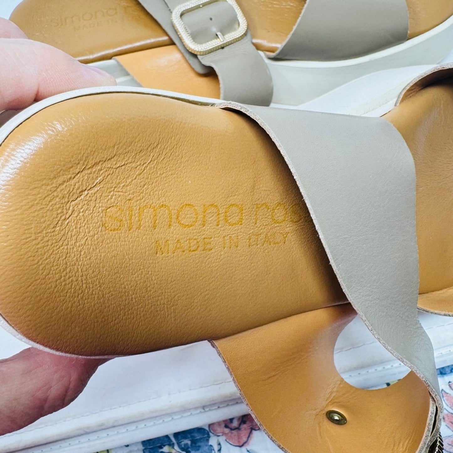 Simona Rossi Leather Platform Slide Sandals Taupe Size 42 Chunky Double Buckle