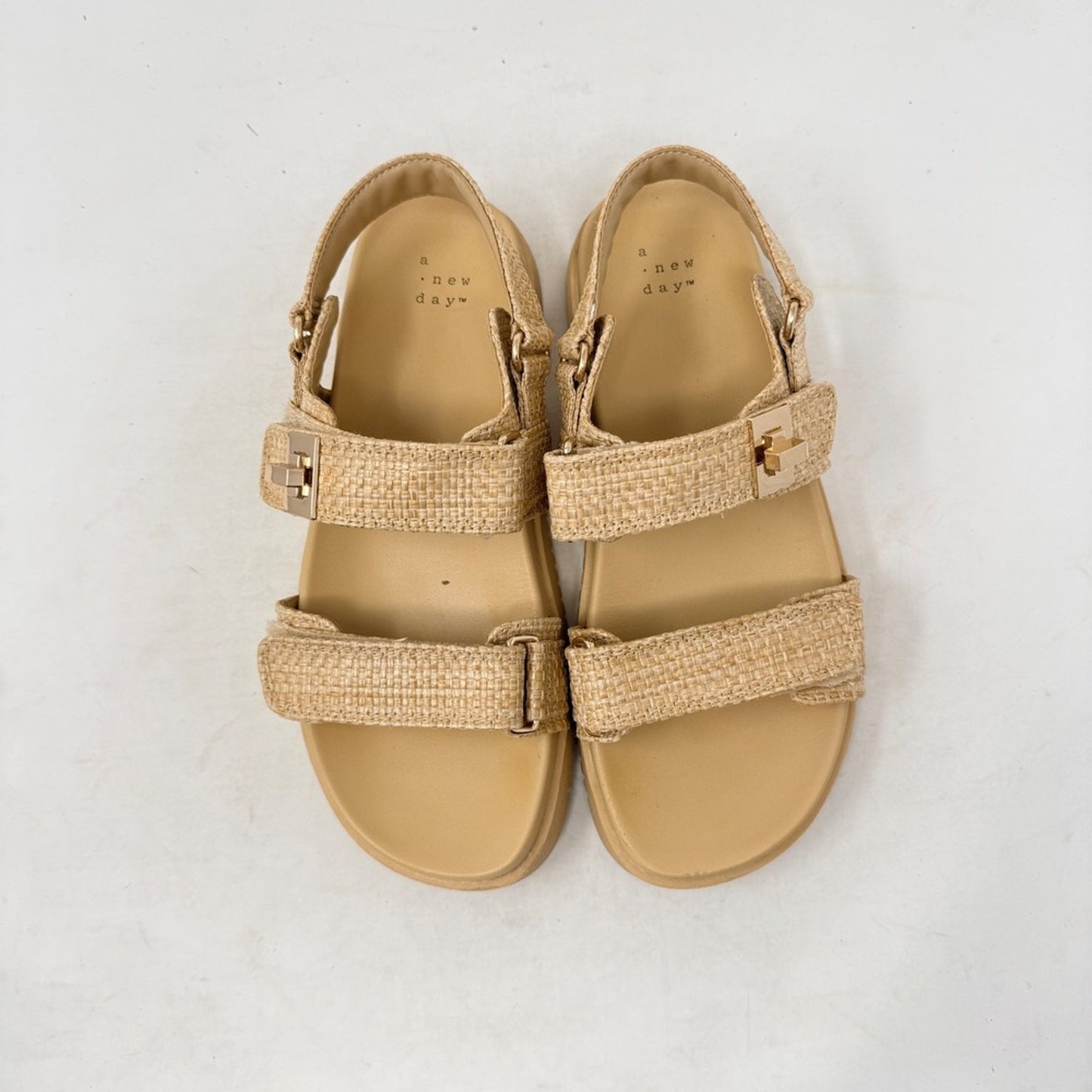 A New Day Raffia Platform Sandals Beige Tan Size 7 Strappy Comfort Lug Sole