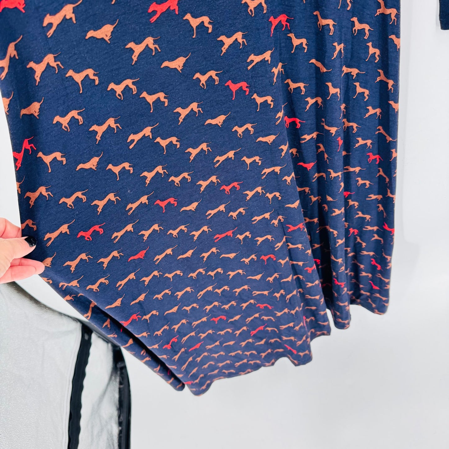 Hobbs London Sian Jersey Dress Dog Print Navy Blue Long Sleeve Casual Size 6