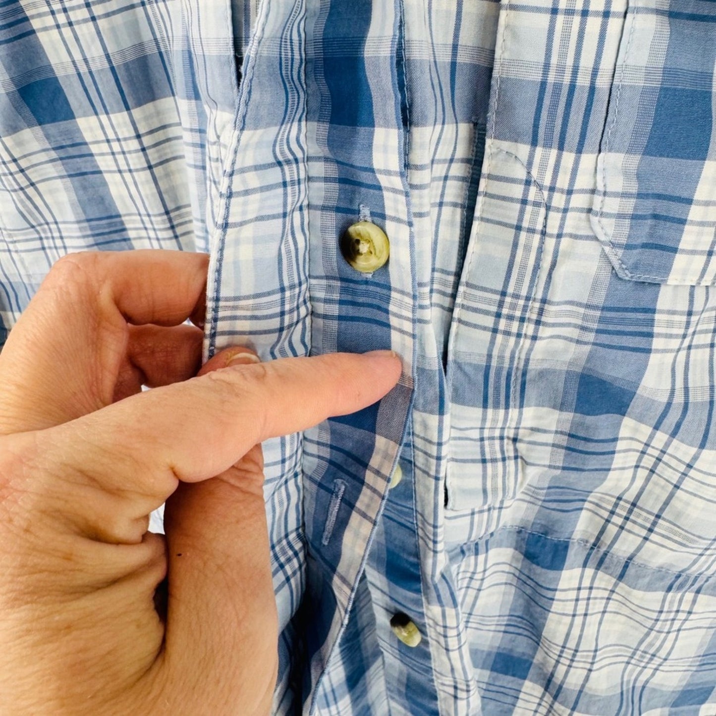 L.L. Bean Blue White Plaid Cotton Button Down Shirt Size M Coastal Heritage