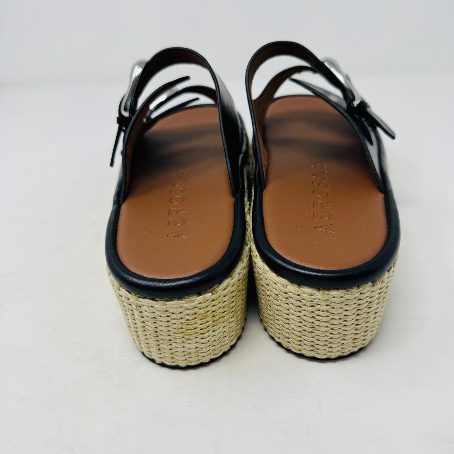 Aerosoles Women’s Size 10 Black Buckle Platform Sandals Espadrille Wedge Slides
