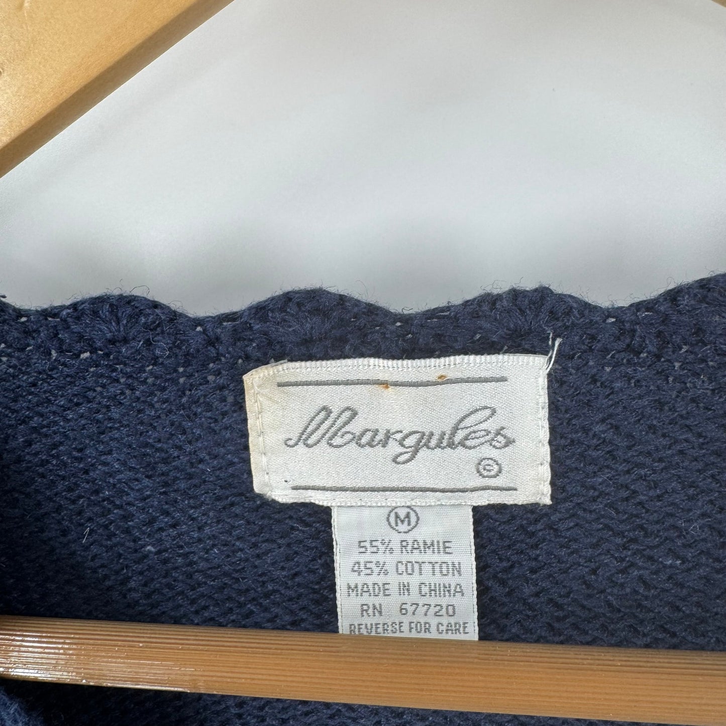 Vintage Floral Embroidered Cardigan Navy & Cream Deadstock Women’s L Cottage