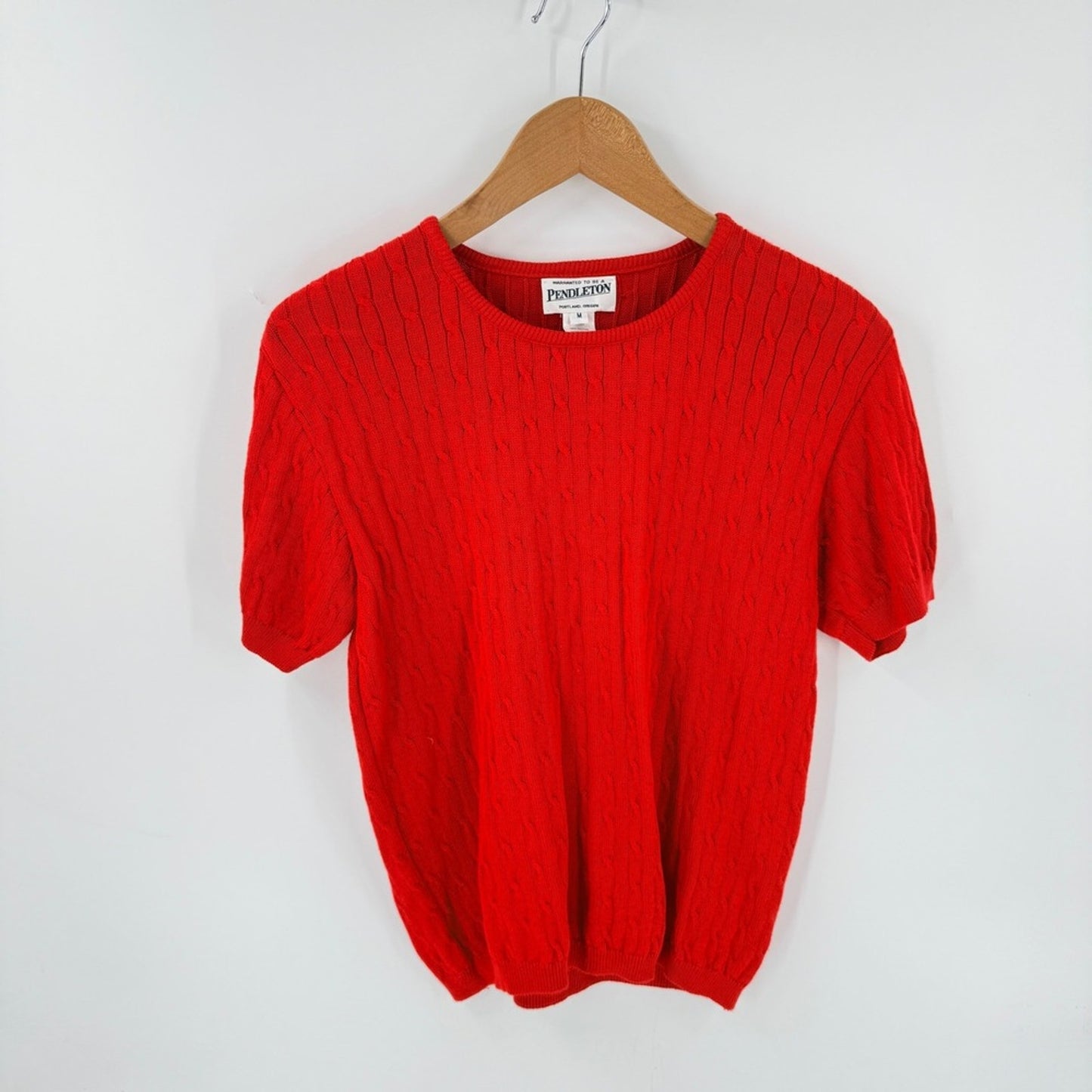 Vintage Pendleton Red Cable Knit Sweater Medium Made in USA Classic Preppy