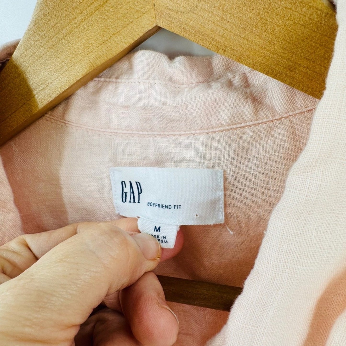 Gap Boyfriend Fit Linen Button Down Shirt Peach Long Sleeve Pocket Size M