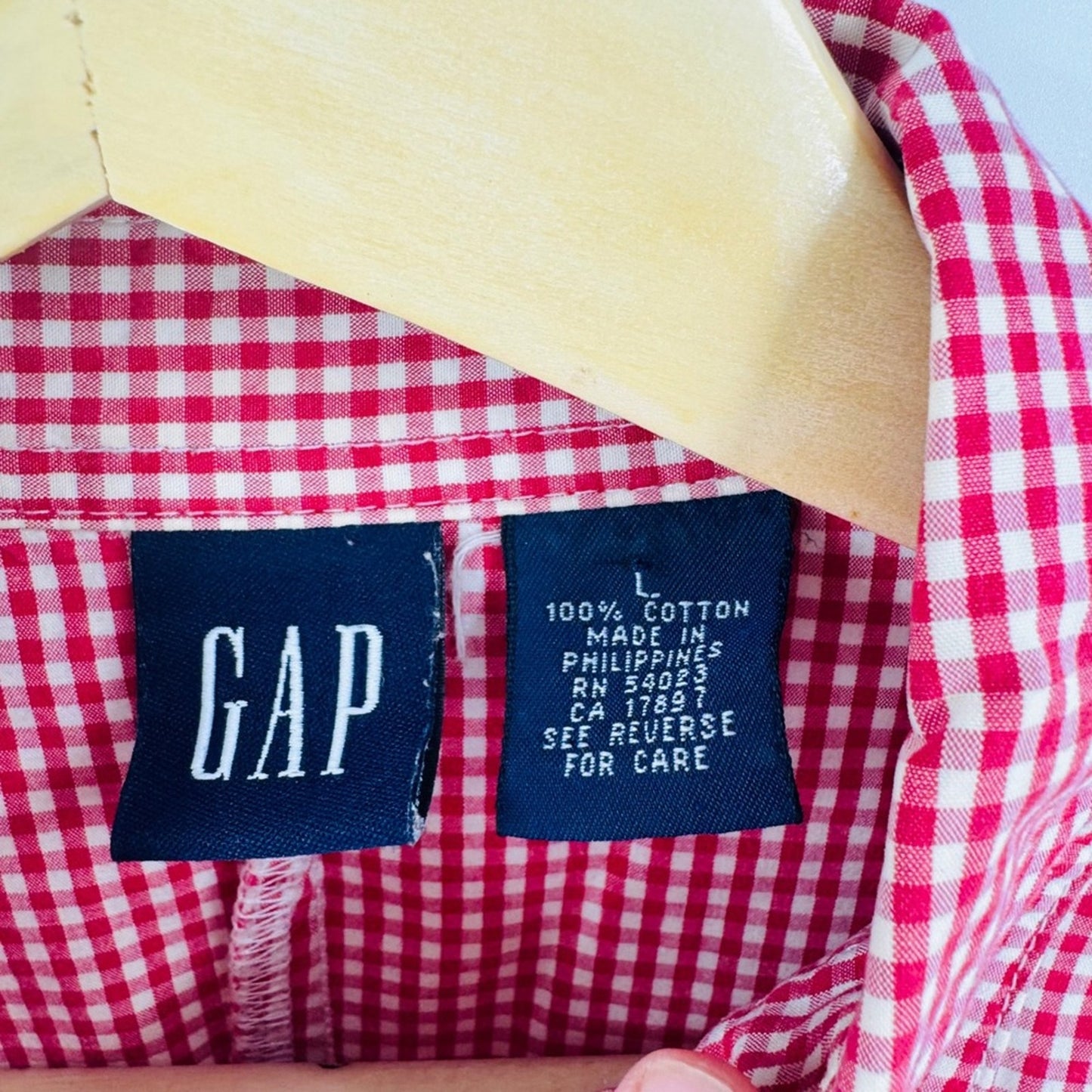 Vintage GAP Red Gingham Button Down Large 100% Cotton Americana Picnic Preppy