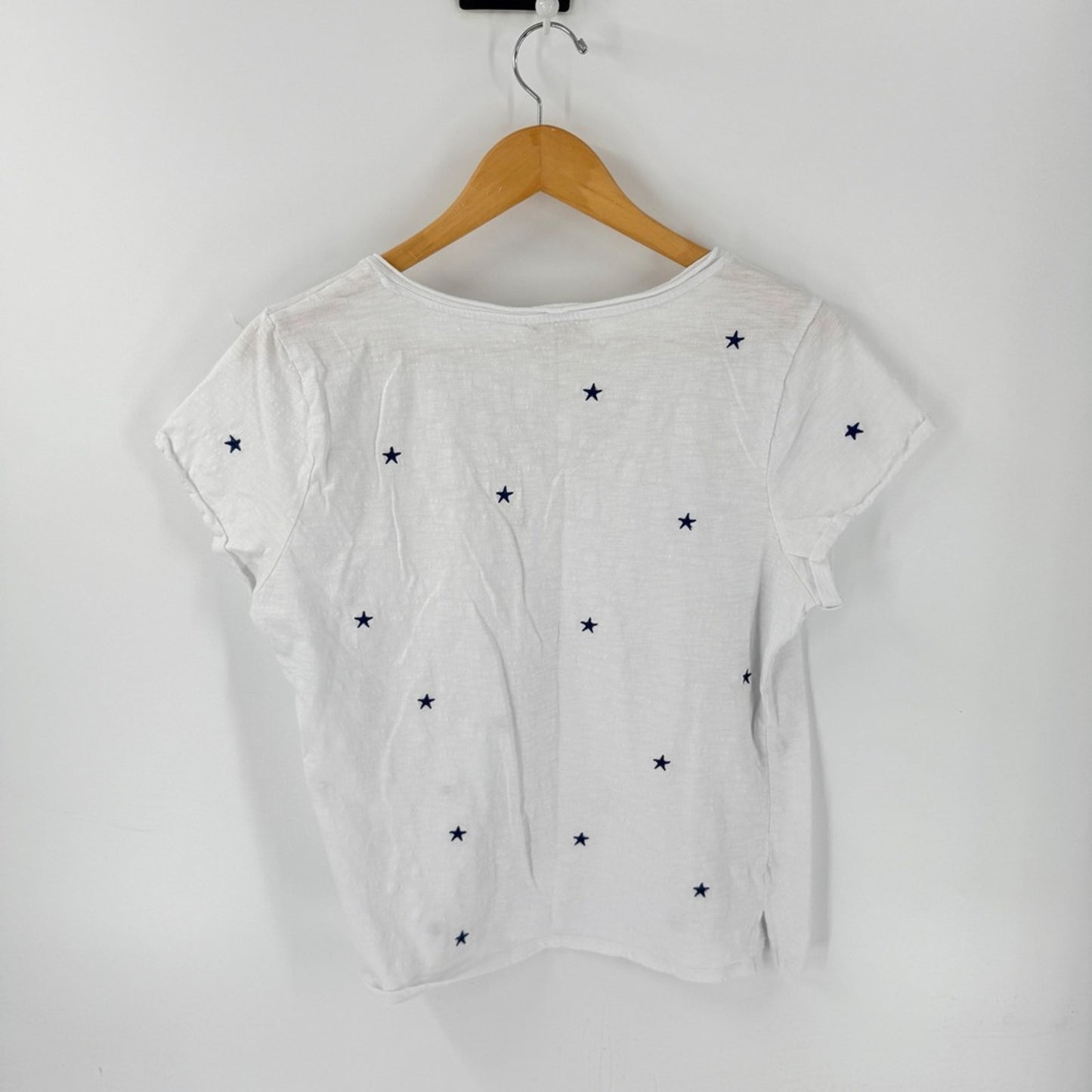 Cynthia Rowley Embroidered Star Print Pocket Tee White XL Patriotic Coastal